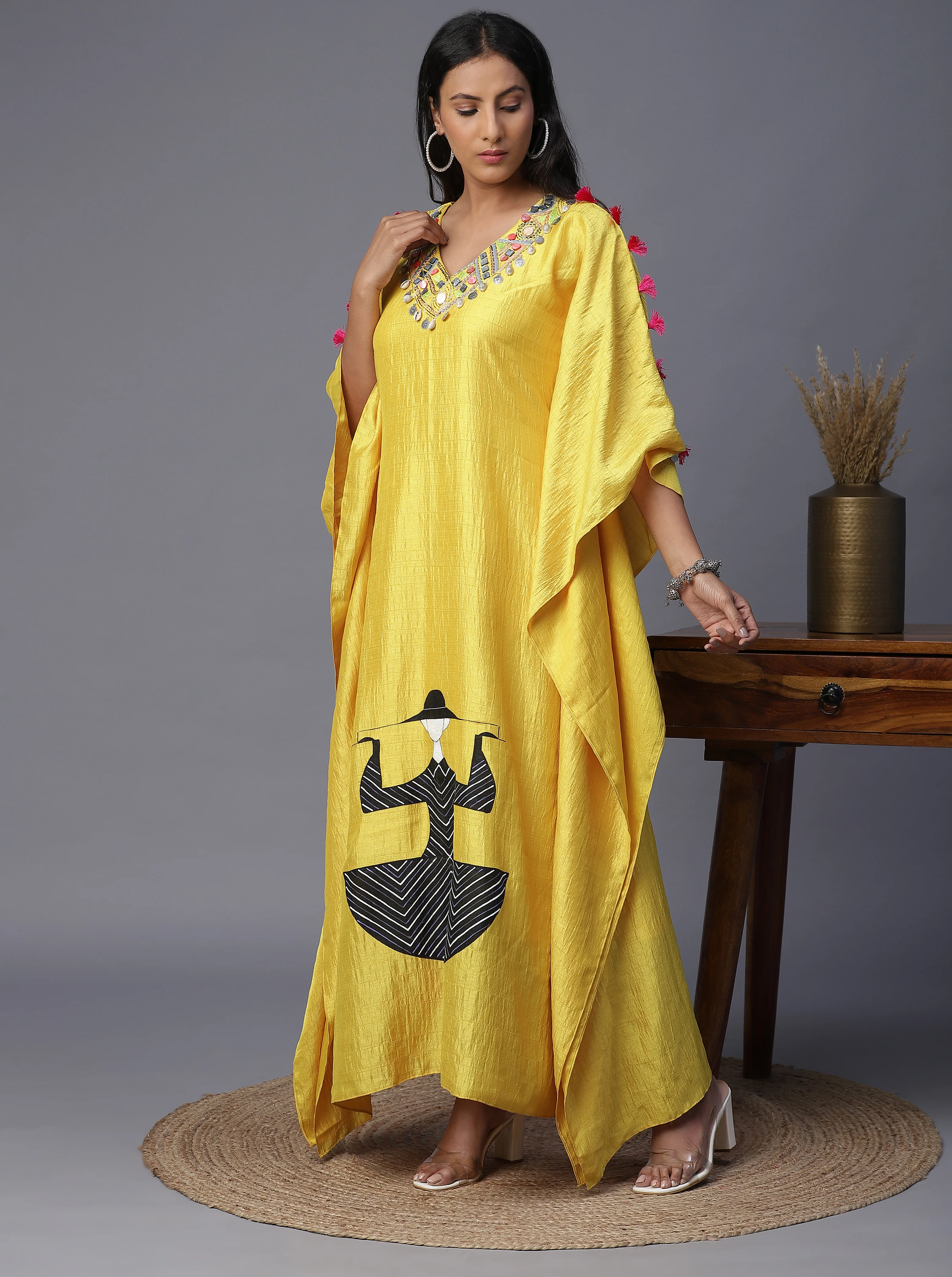 Geometric Silk Handpainted Kaftan