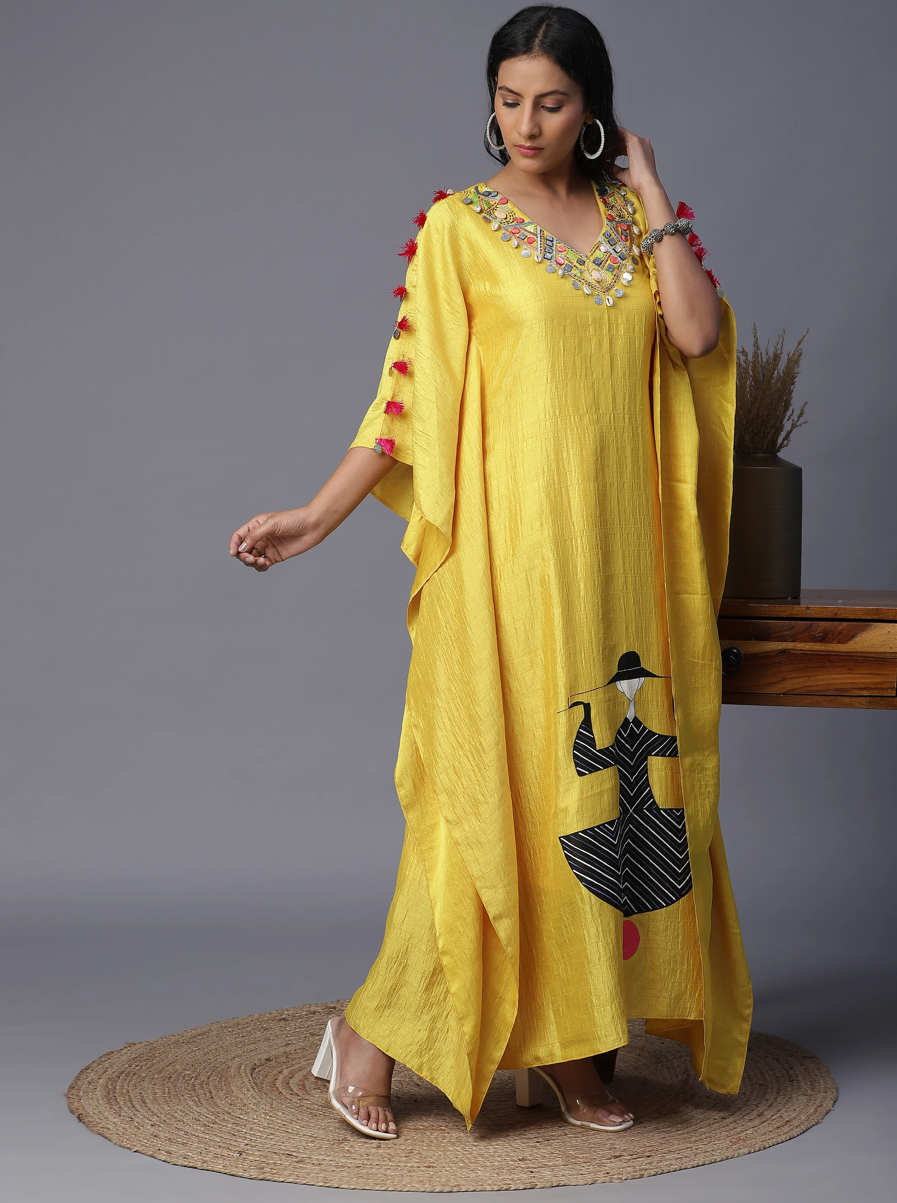 Geometric Silk Handpainted Kaftan - Image 2