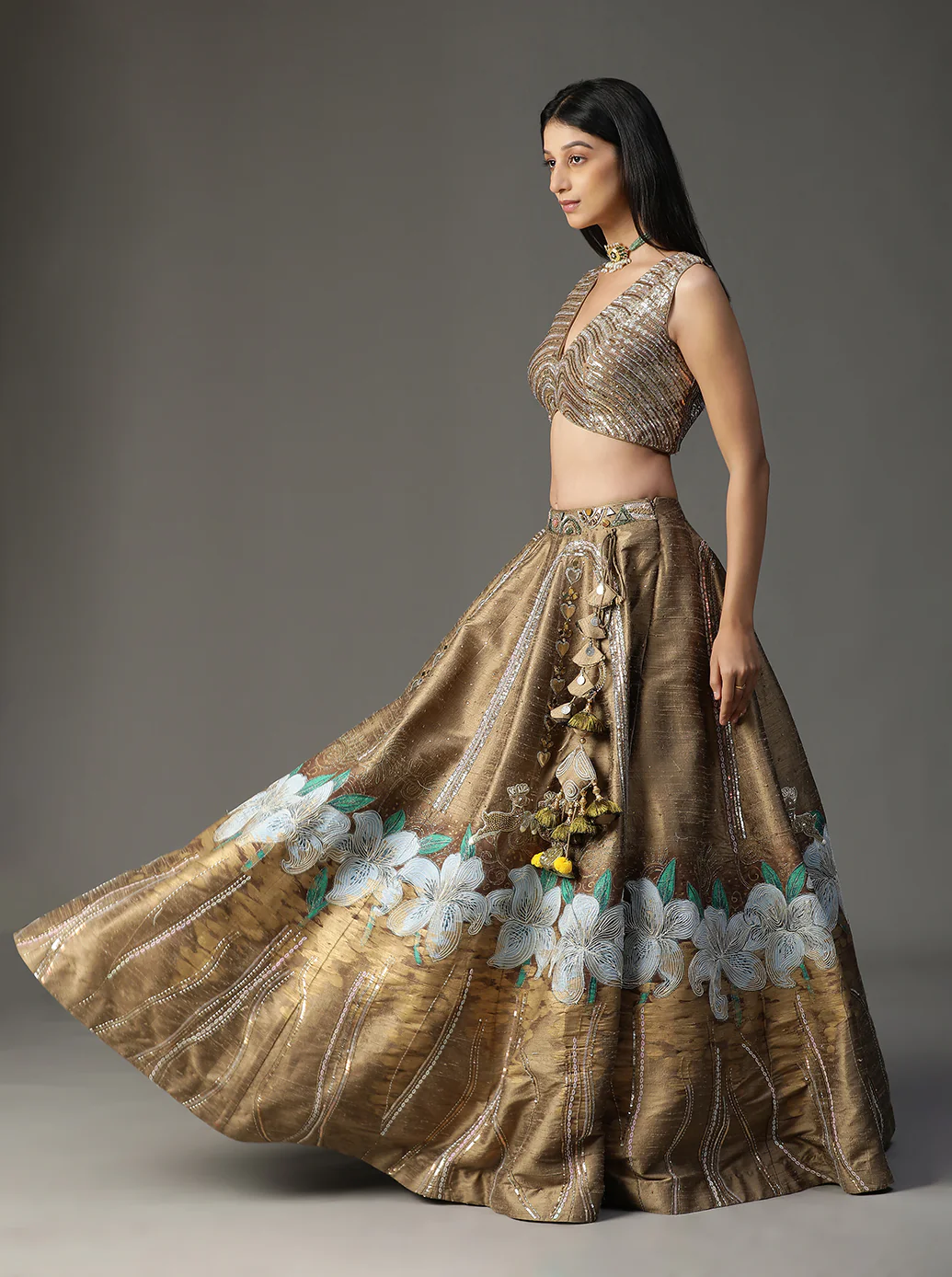 Gold Handpainted Lehnga Set - Image 4