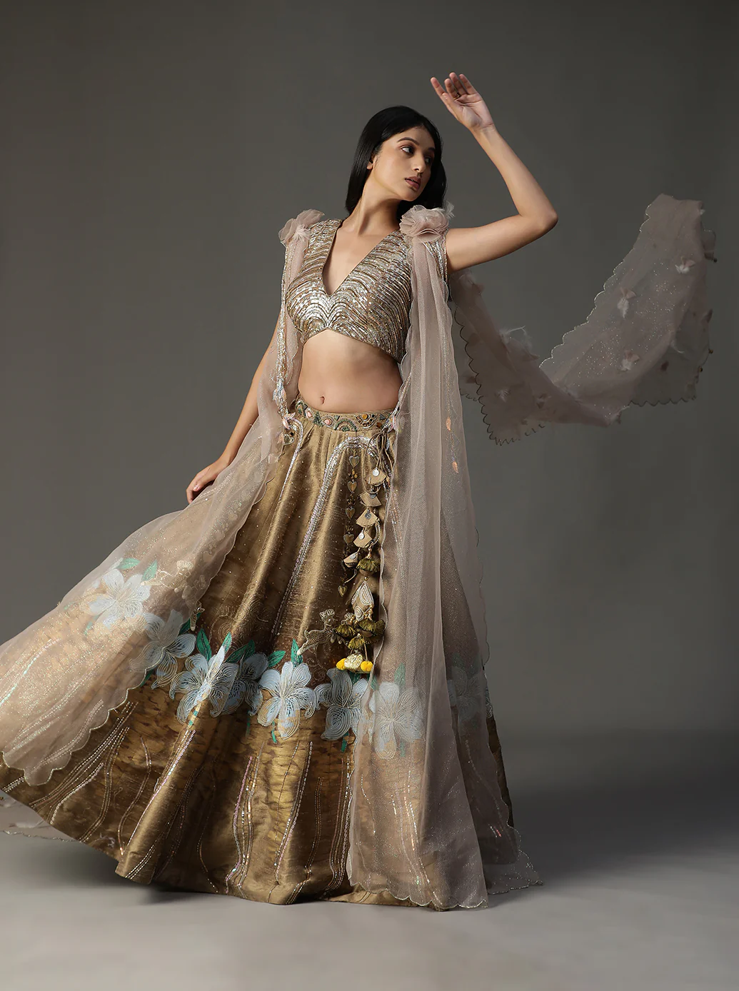 Gold Handpainted Lehnga Set - Image 5