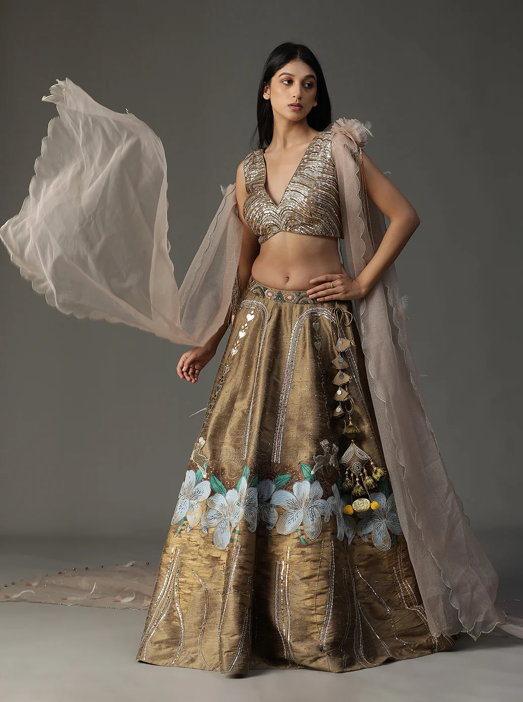 Gold Handpainted Lehnga Set - Image 6