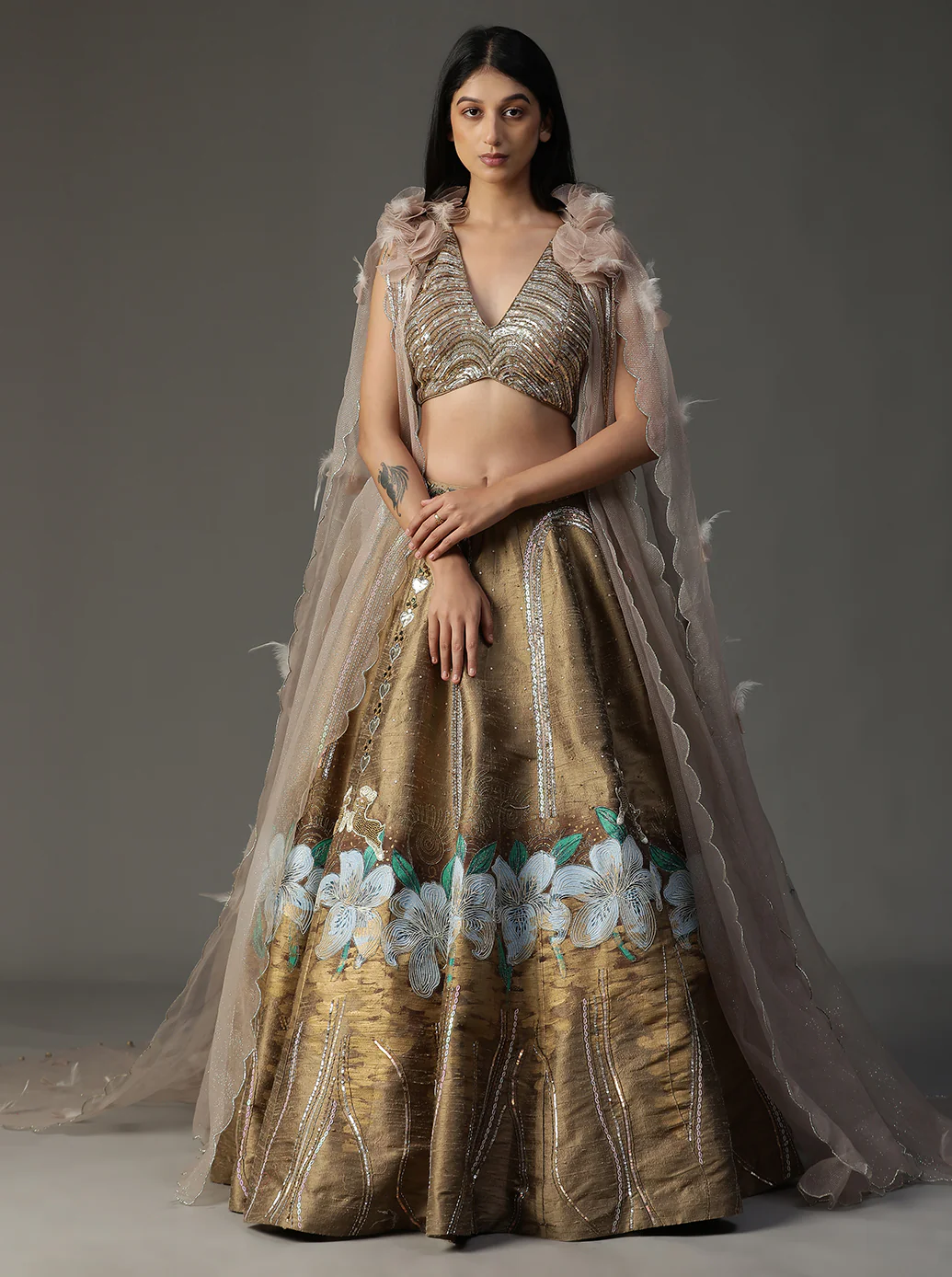 Gold Handpainted Lehnga Set - Image 7