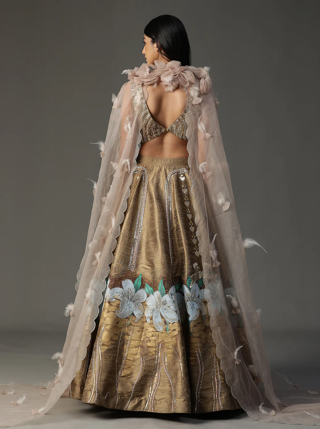 Gold Handpainted Lehnga Set - Image 8