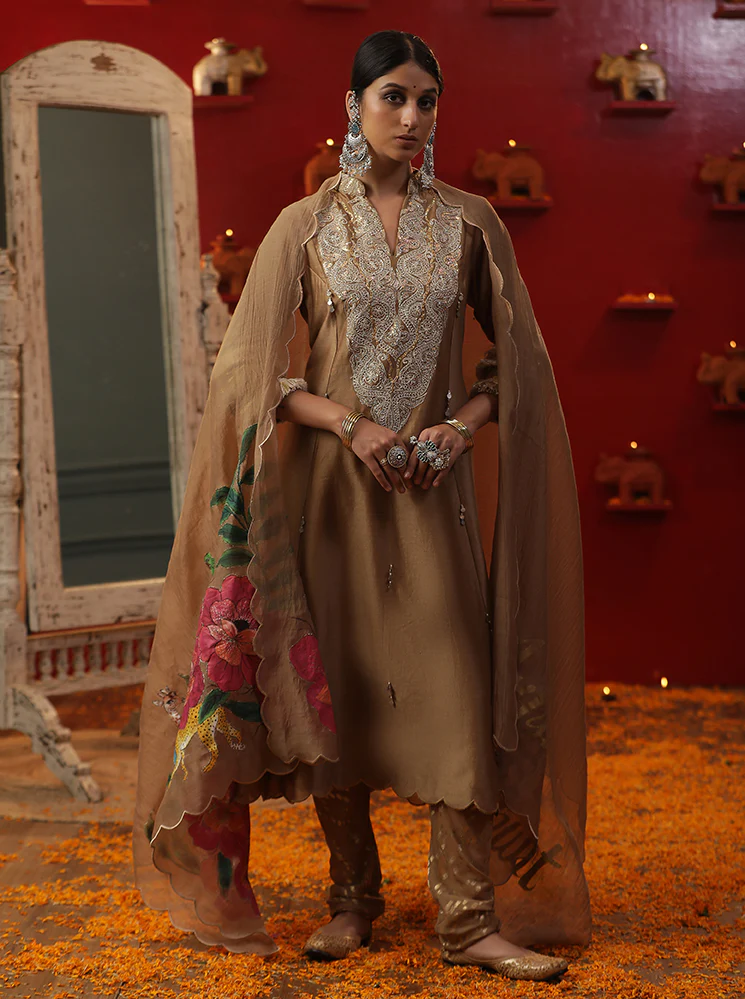 Gold shringar A line suit set - Image 5