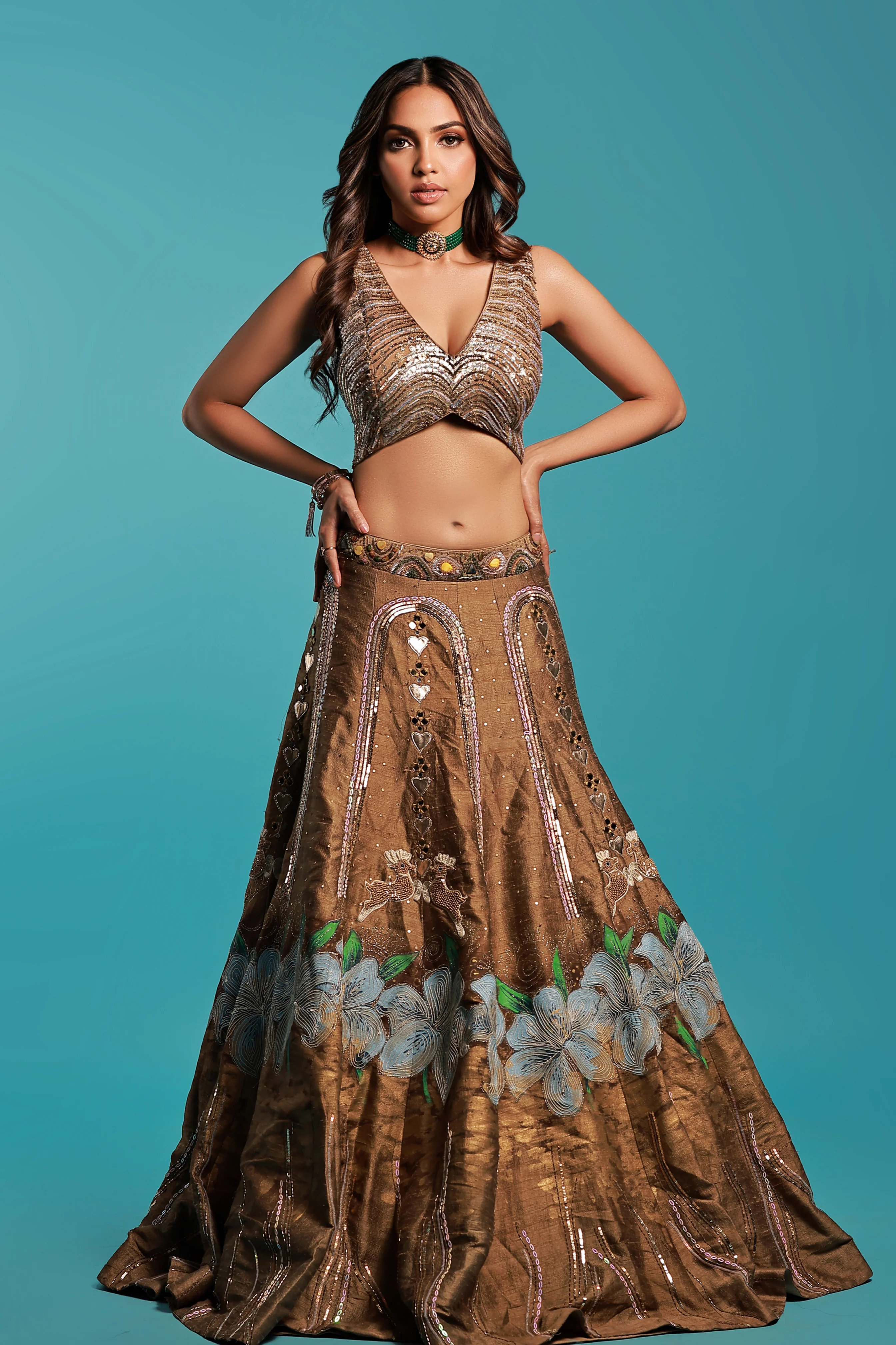 Golden Handpainted lehnga - Image 4