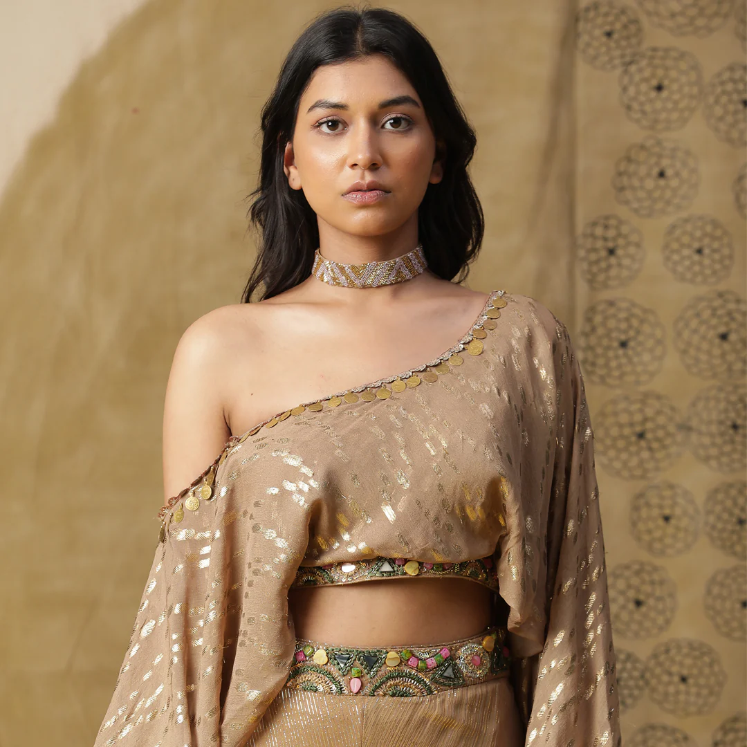 Golden one shoulder palazzo set - Image 3