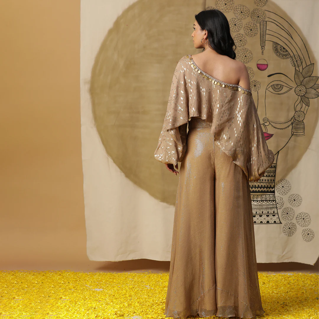 Golden one shoulder palazzo set - Image 4