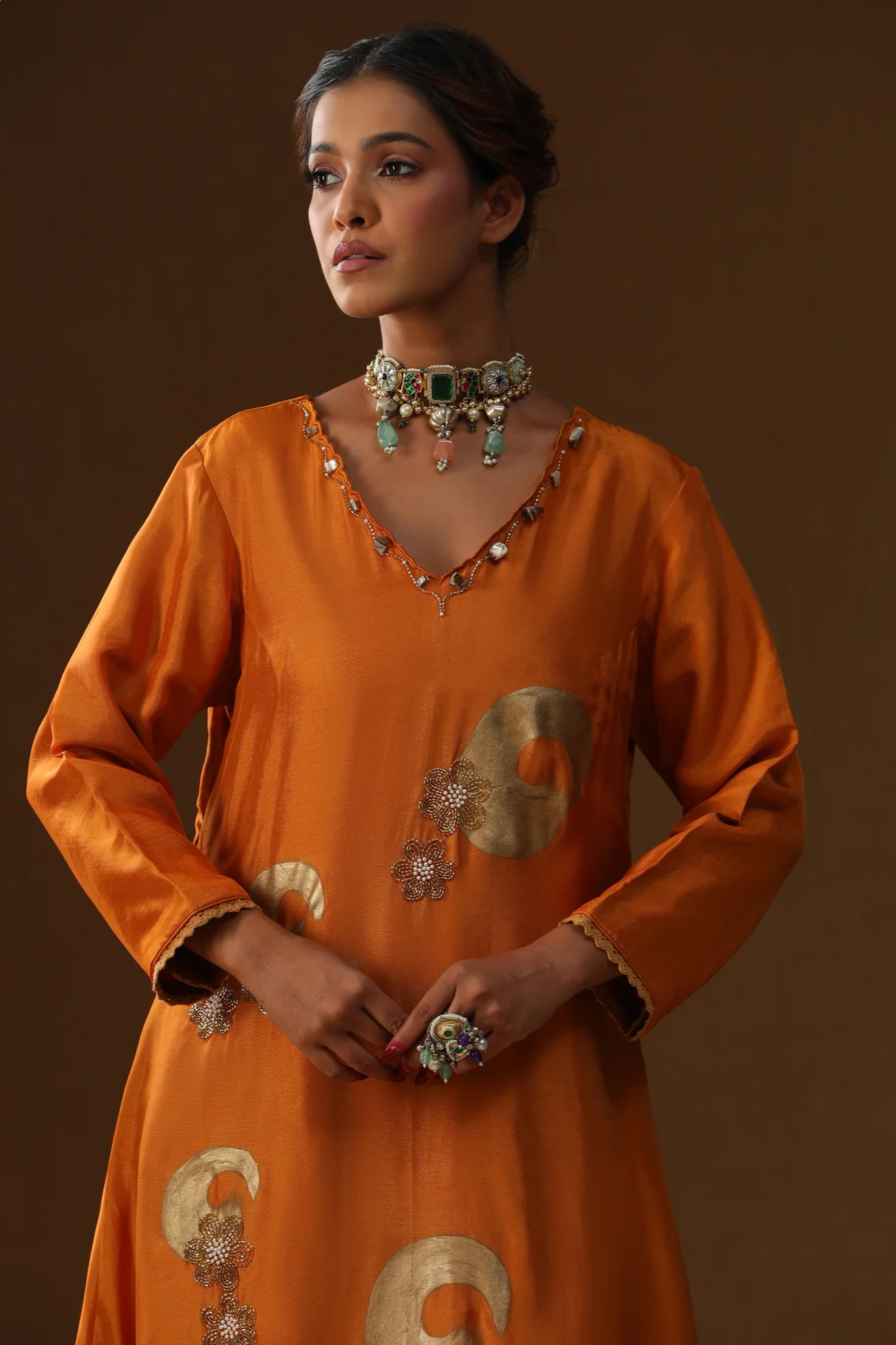 Golden stroke orange suit set - Image 2