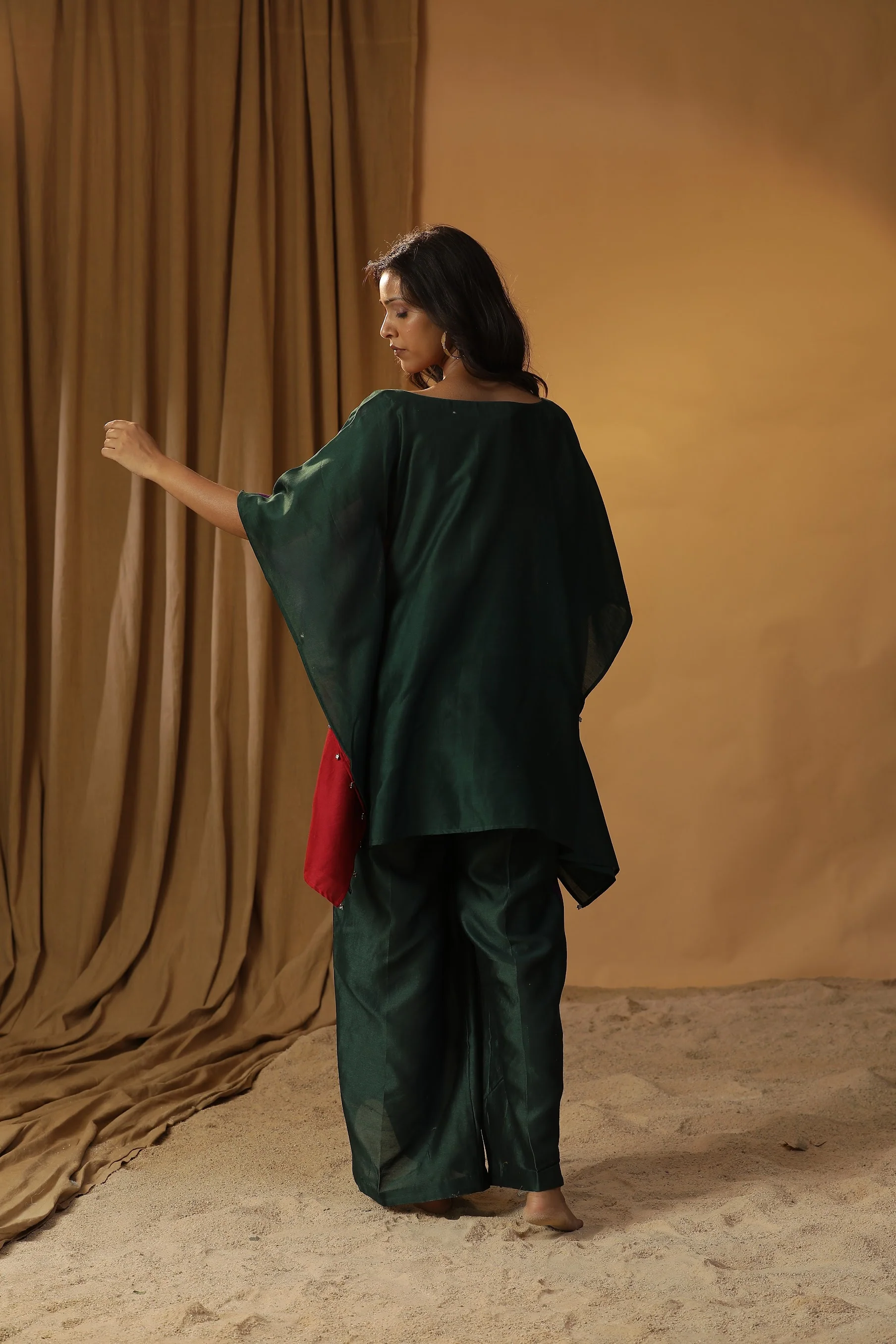 Green butterfly block print kaftan coord set - Image 5