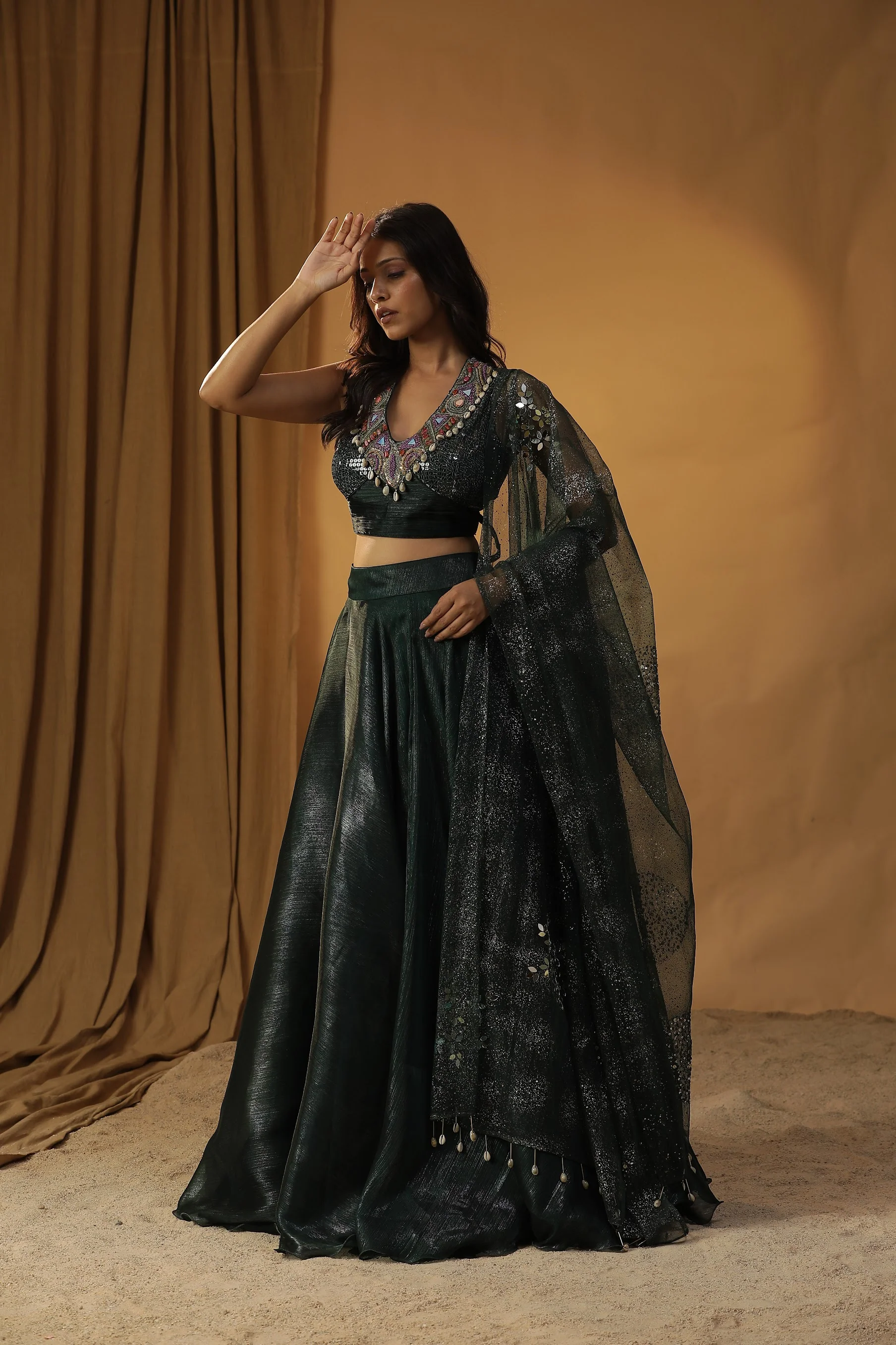 Green organza legenga set