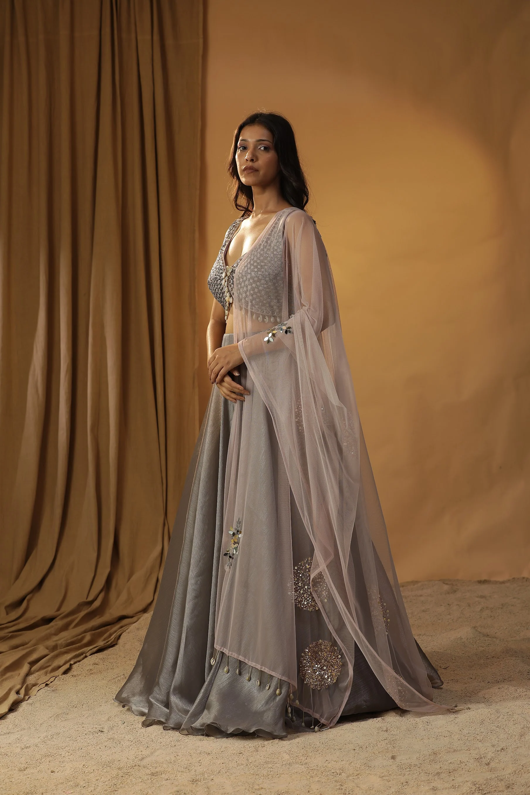 Grey organza lehenga set