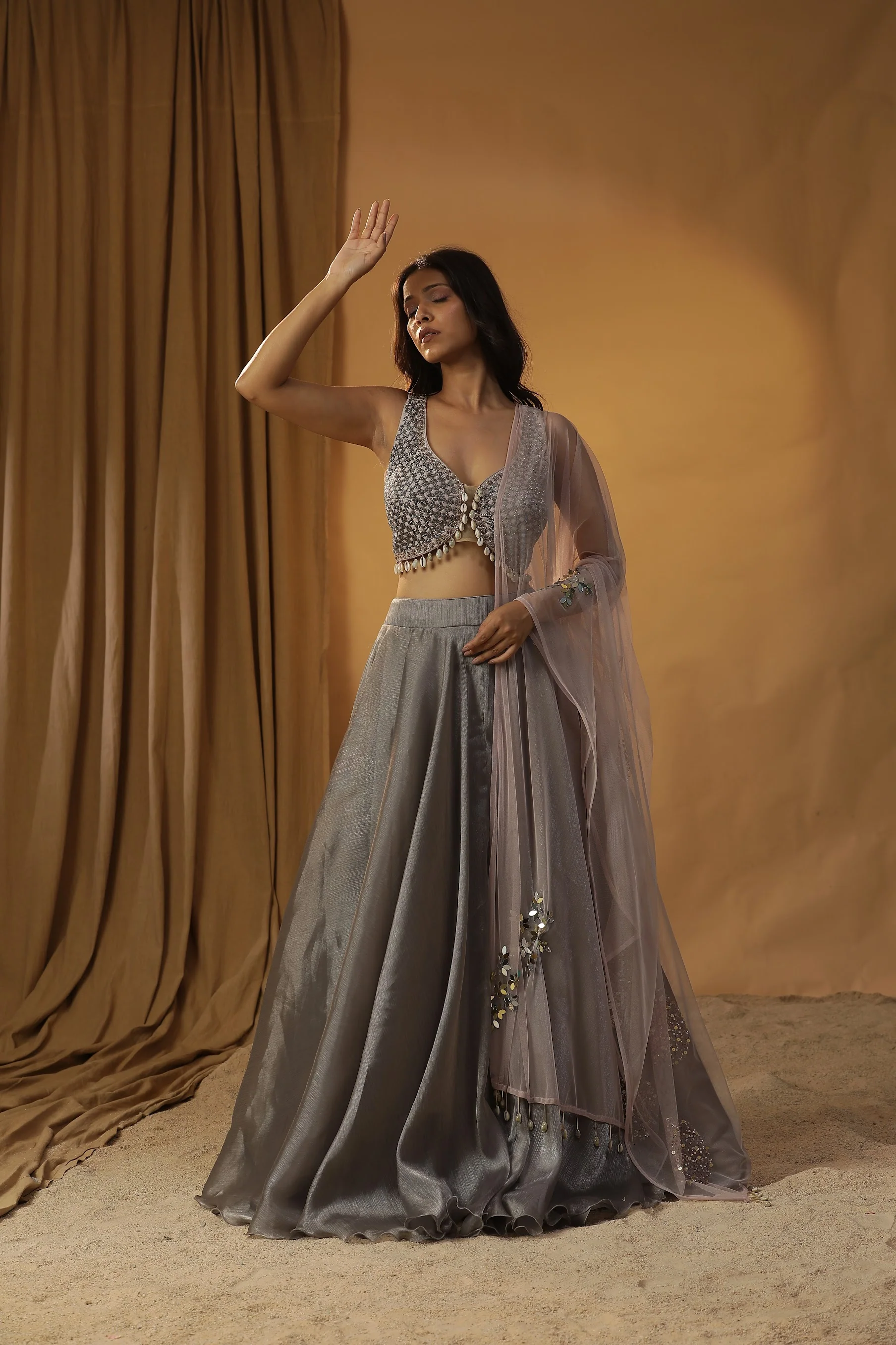 Grey organza lehenga set - Image 2