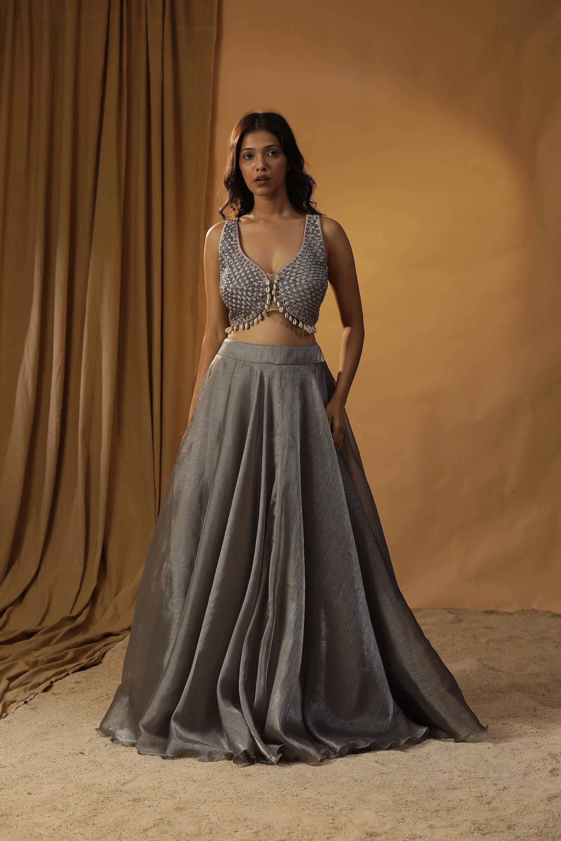 Grey organza lehenga set - Image 3
