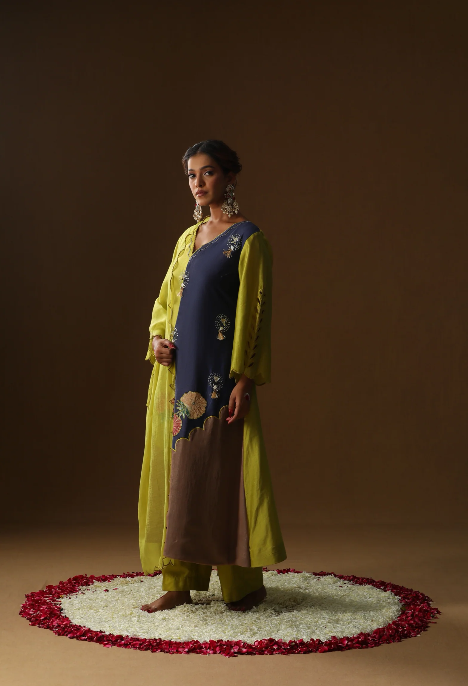 Half and half lime green,blue kurta set