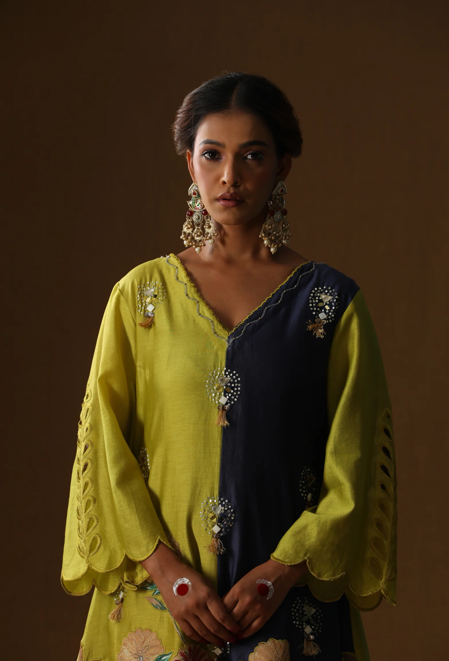 Half and half lime green,blue kurta set - Image 2