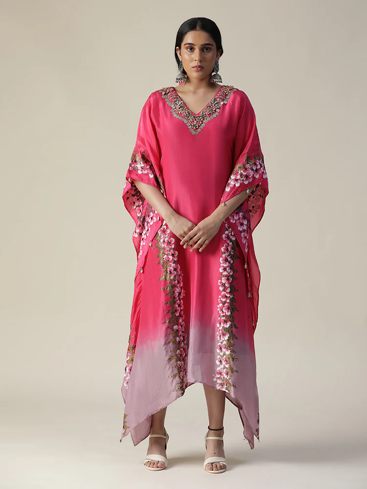 Hot pink hand painted kaftan