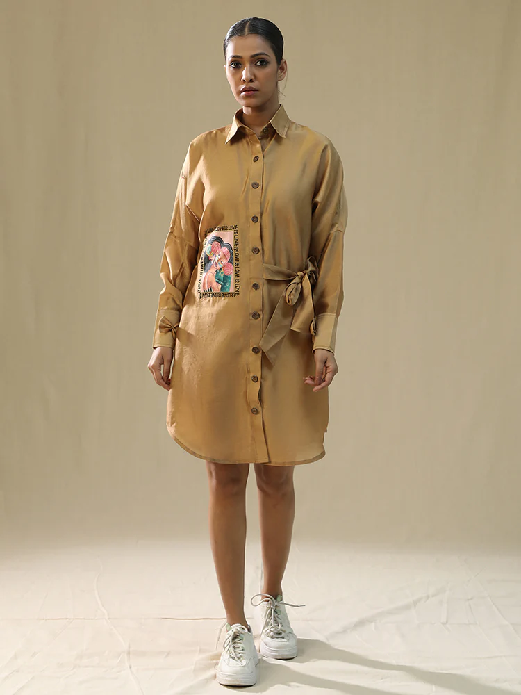 Girl love golden chanderi shirt