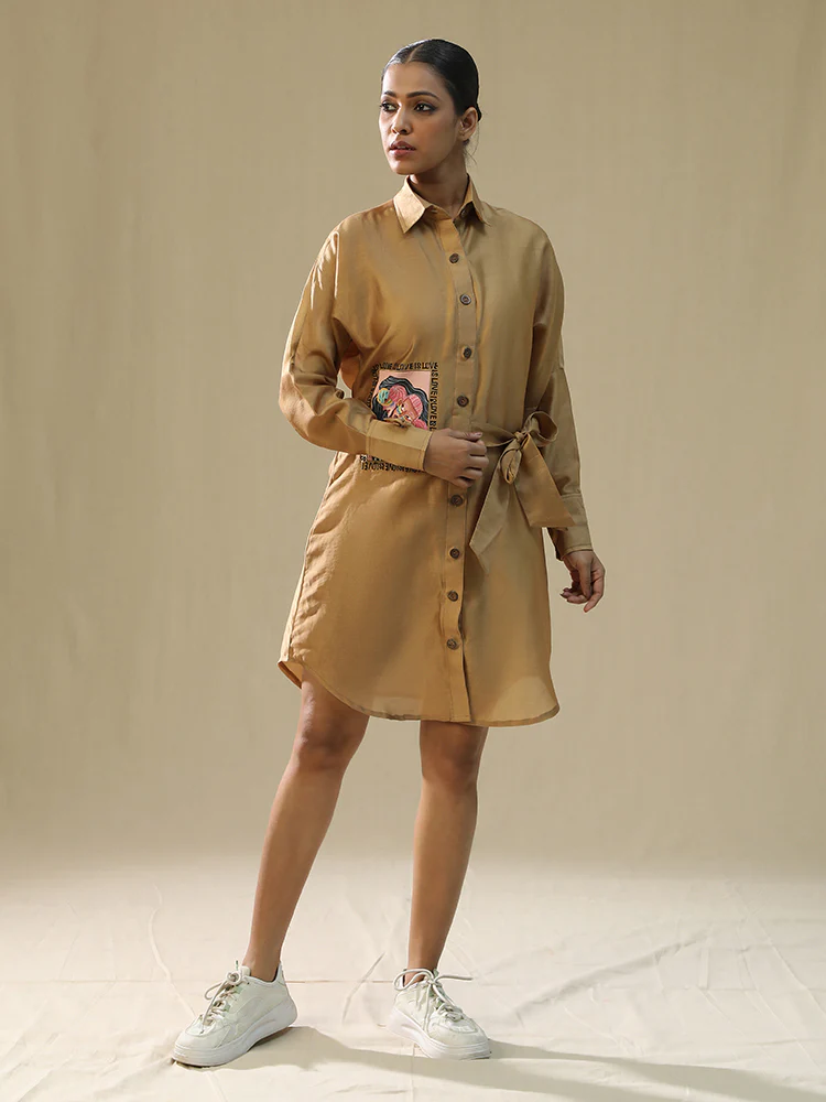 Girl love golden chanderi shirt - Image 2