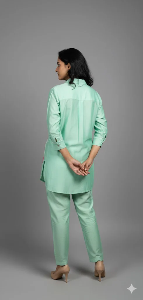 Pista green circle bird chanderi shirt - Image 2