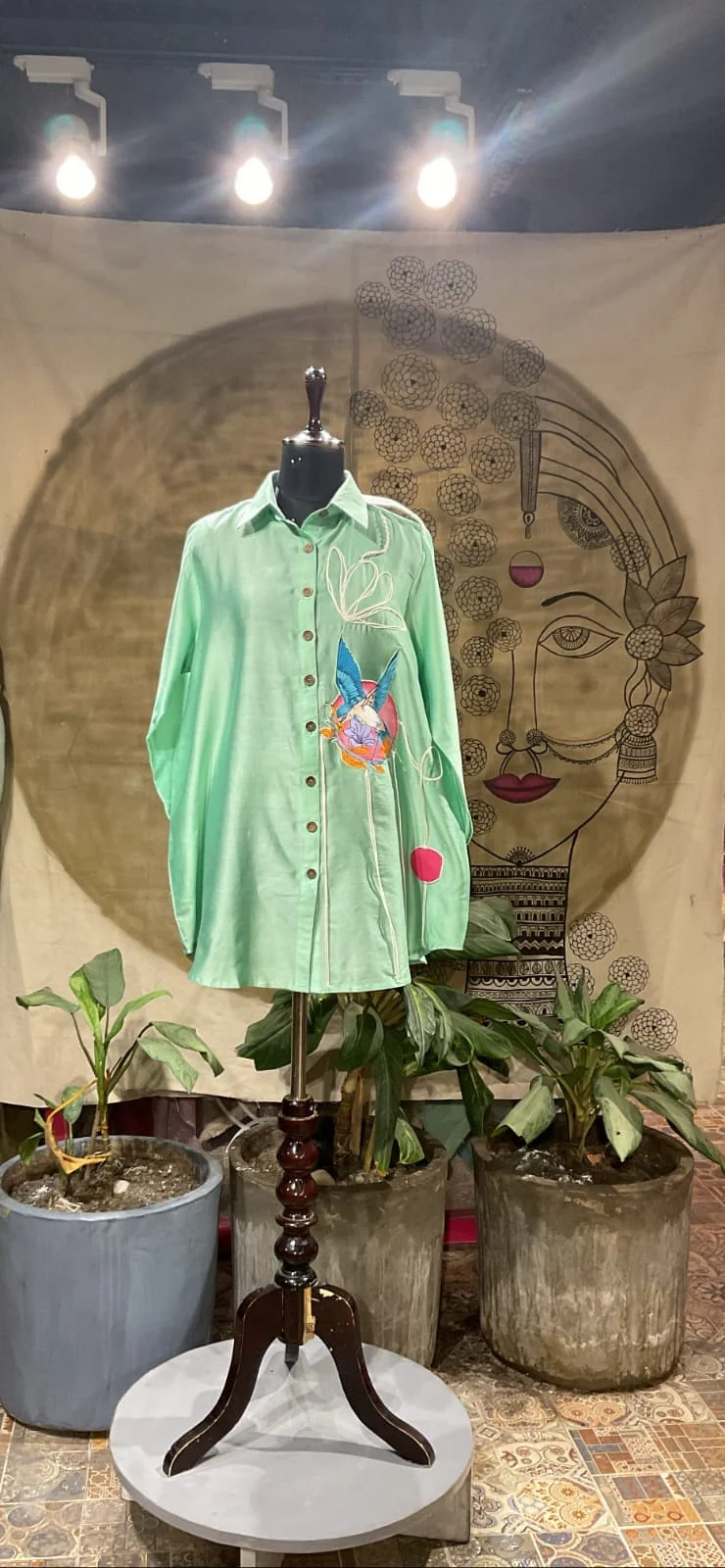 Pista green circle bird chanderi shirt - Image 3