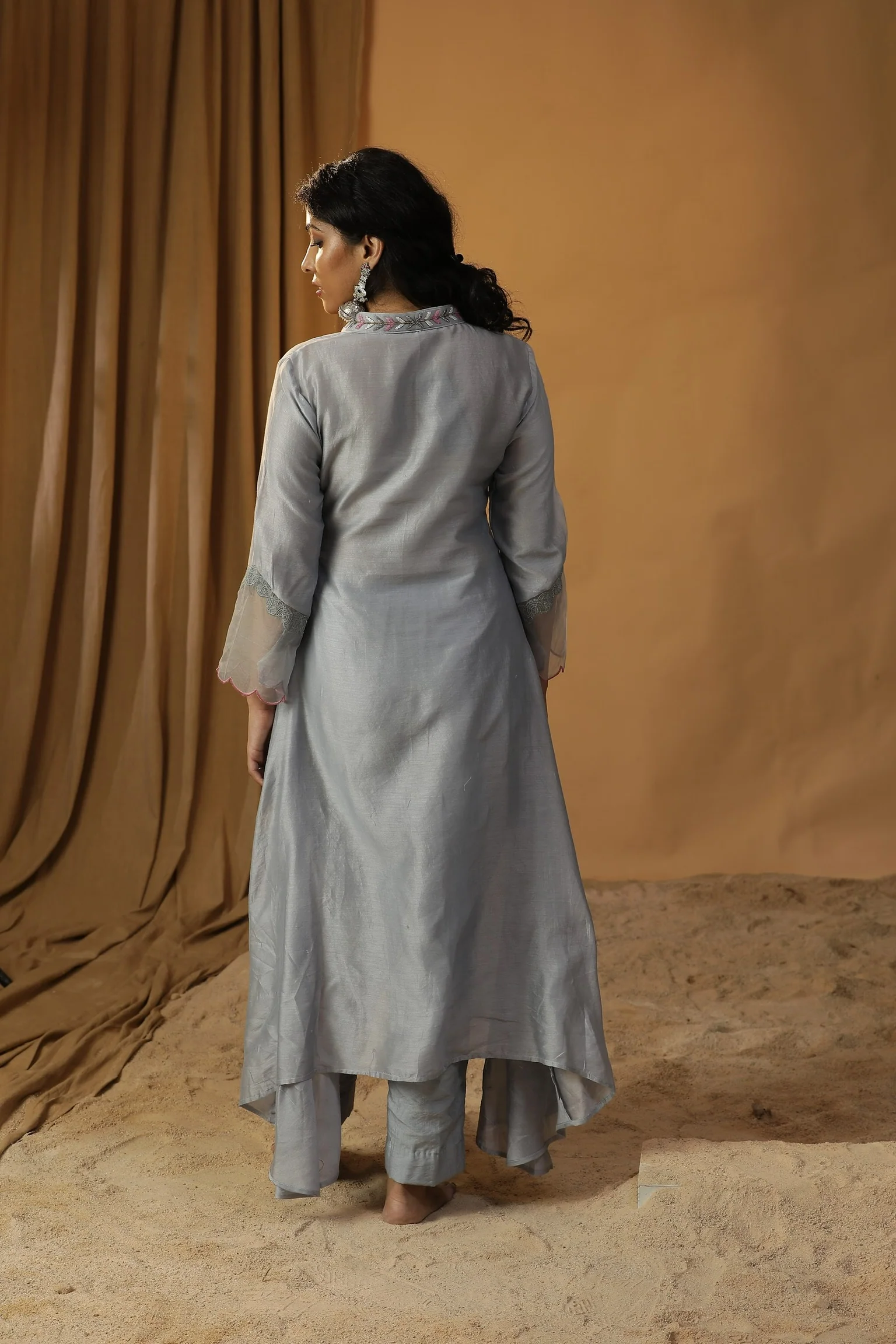 Ice blue handpainted a-line kurta set - Image 3