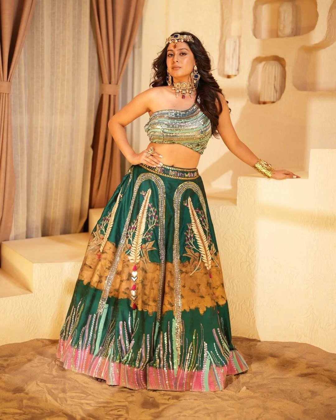 Isha Malviya in teal blue handpainted lehnga - Image 4