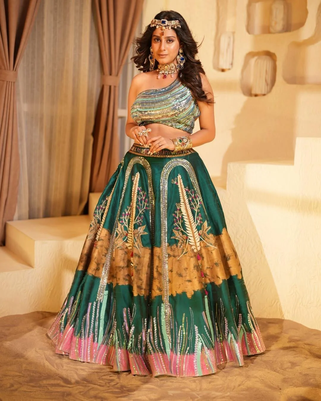 Isha Malviya in teal blue handpainted lehnga - Image 8