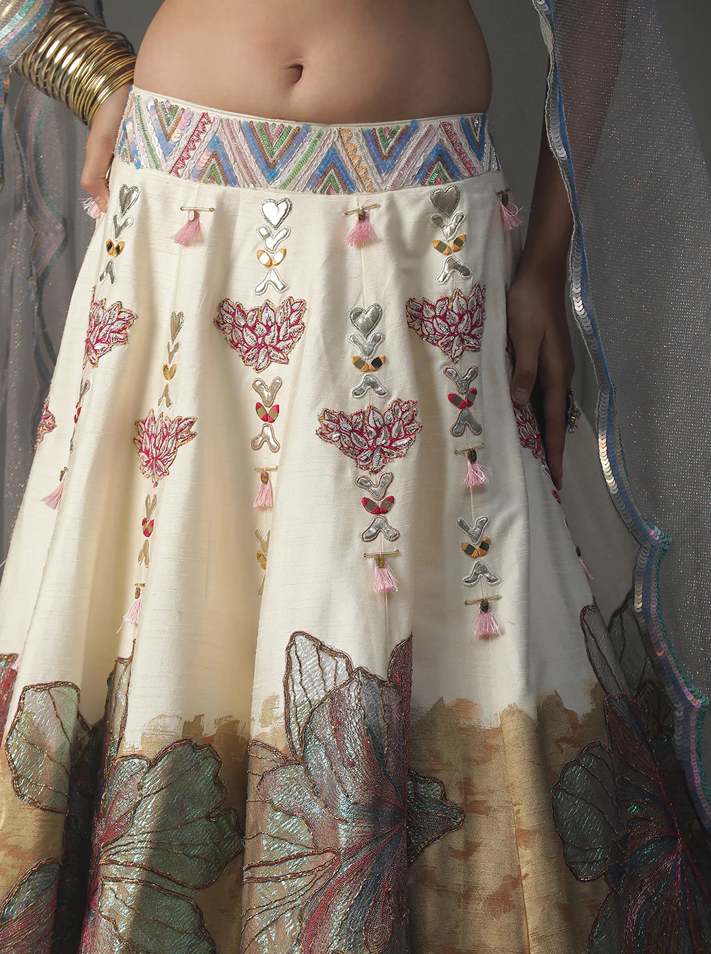 Ivory Floral Handpainted Lehnga Set - Image 6