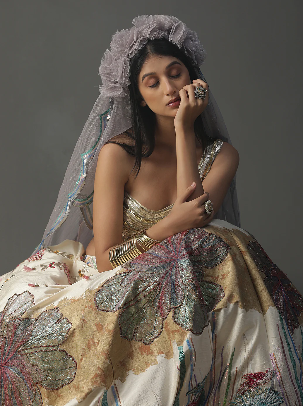 Ivory Floral Handpainted Lehnga Set - Image 7