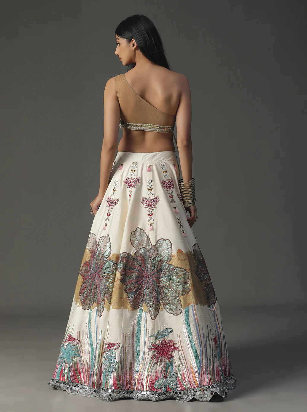 Ivory Floral Handpainted Lehnga Set - Image 9