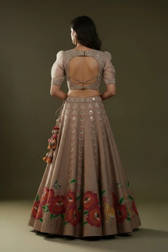 Leopard handpainted lehenga set - Image 3