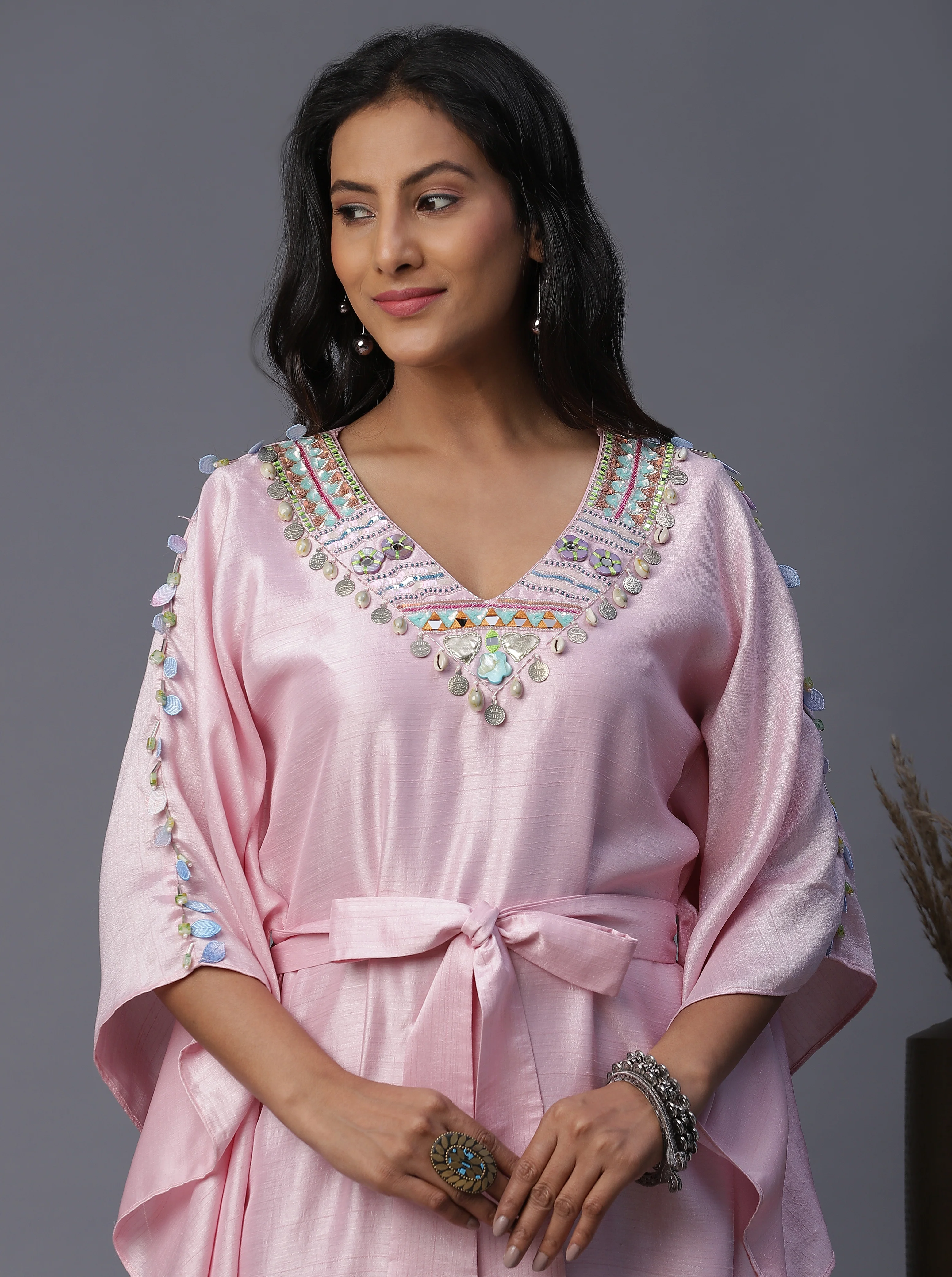 Lilac silk handpainted kaftan set - Image 3