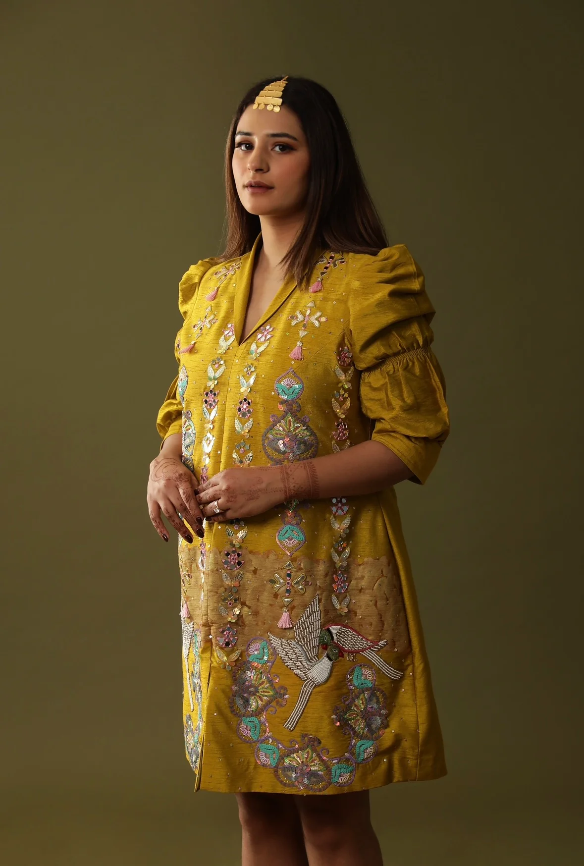 Mustard yellow handpainted dress