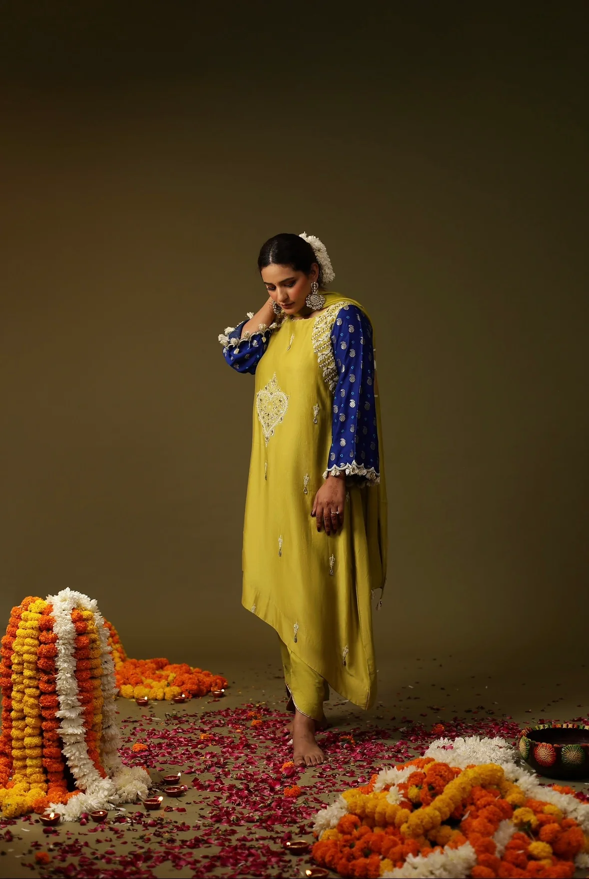 Mustard yellow sakhi suit set