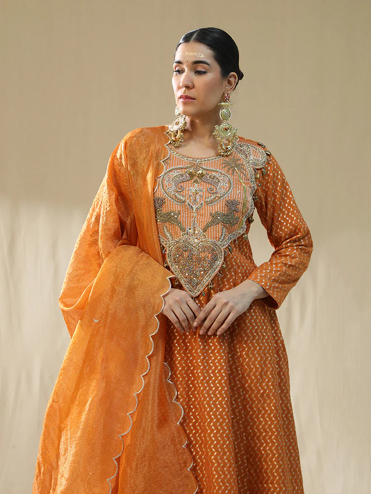 Orange self kastoori suit set - Image 4