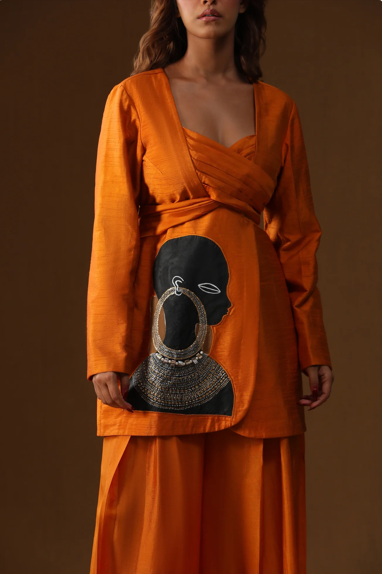 Orange black lady coord set - Image 2