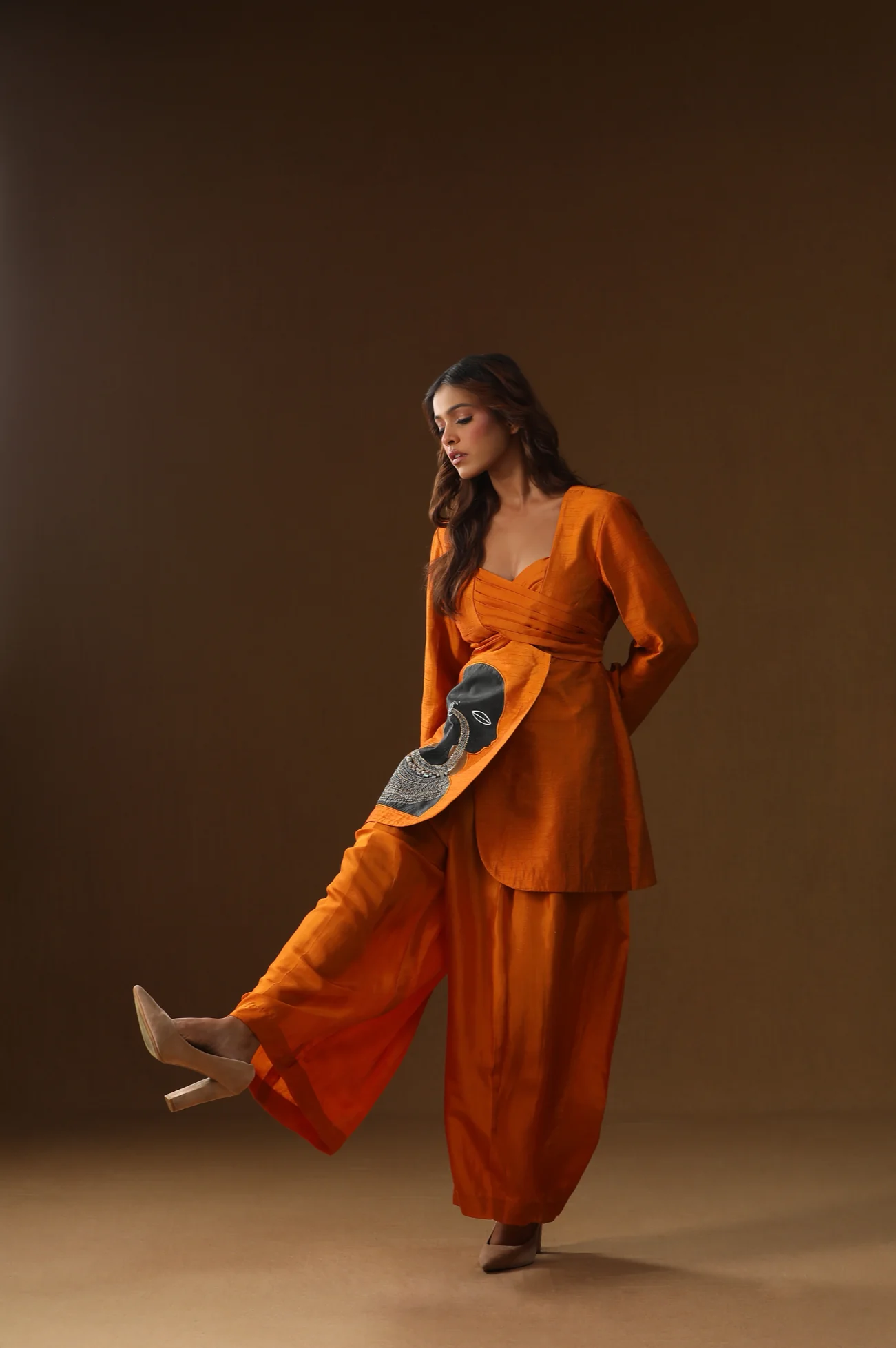 Orange black lady coord set - Image 4