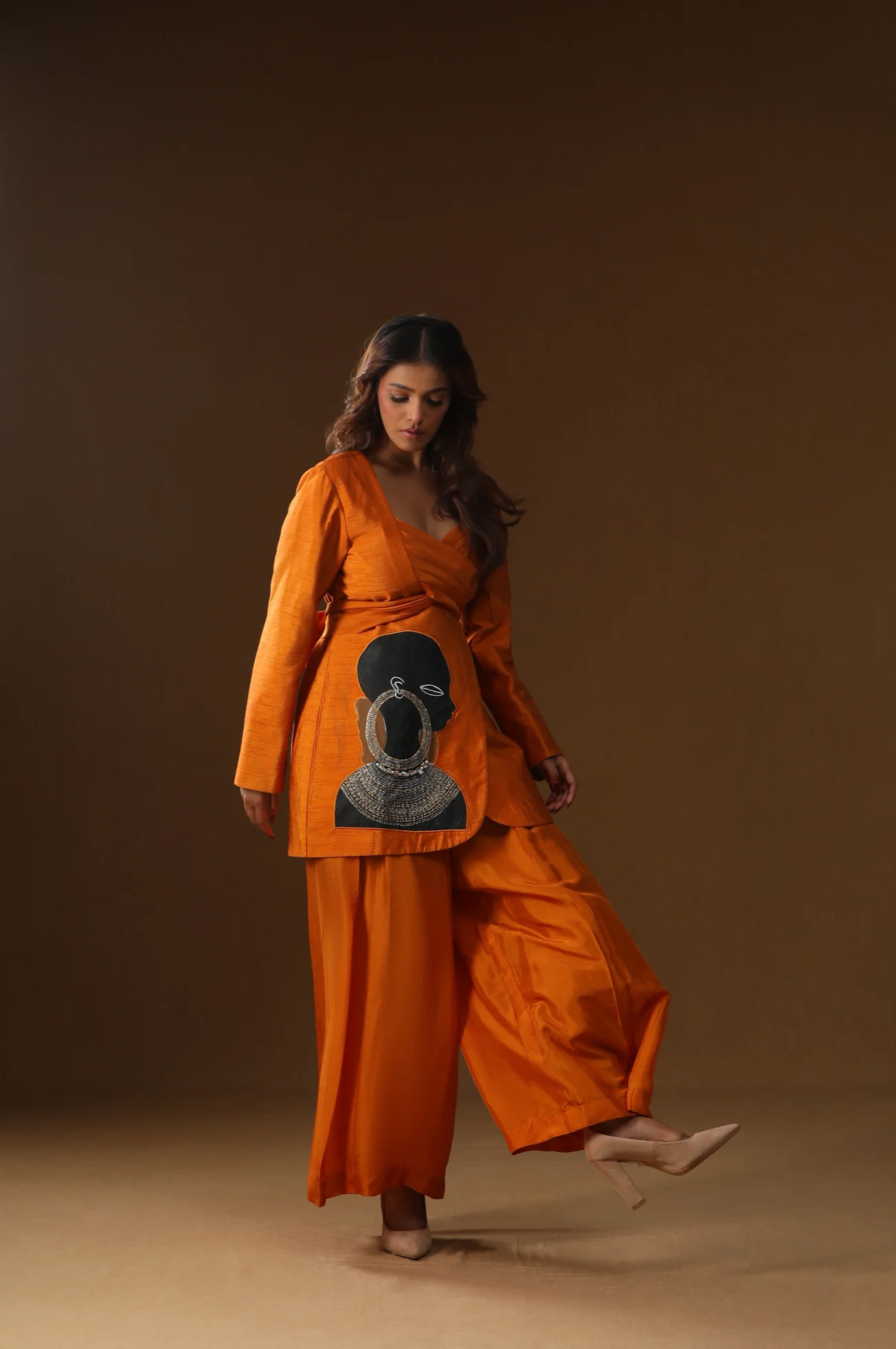 Orange black lady coord set - Image 5