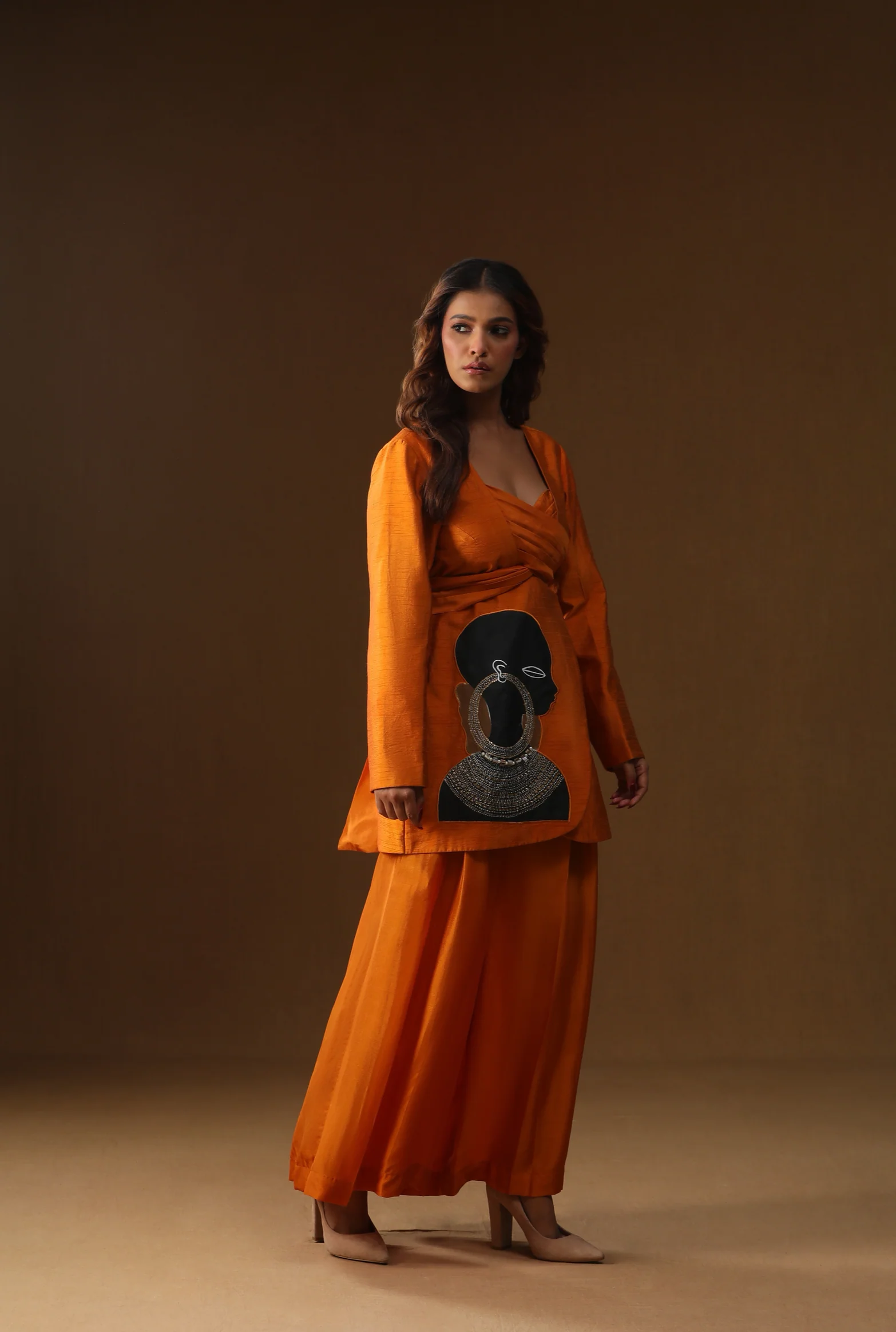 Orange black lady coord set - Image 6