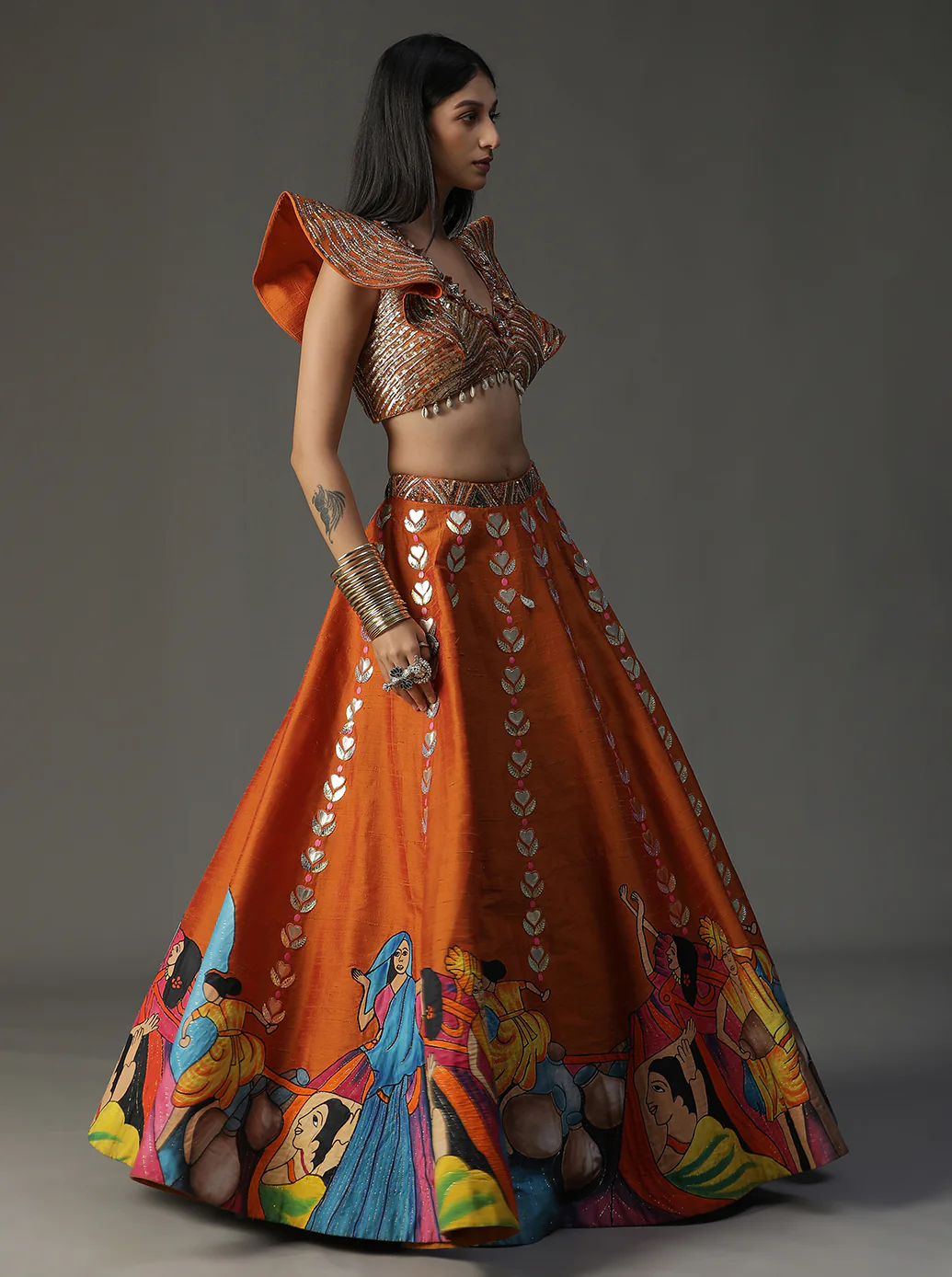 Orange Modern Baraat Lehnga set - Image 3
