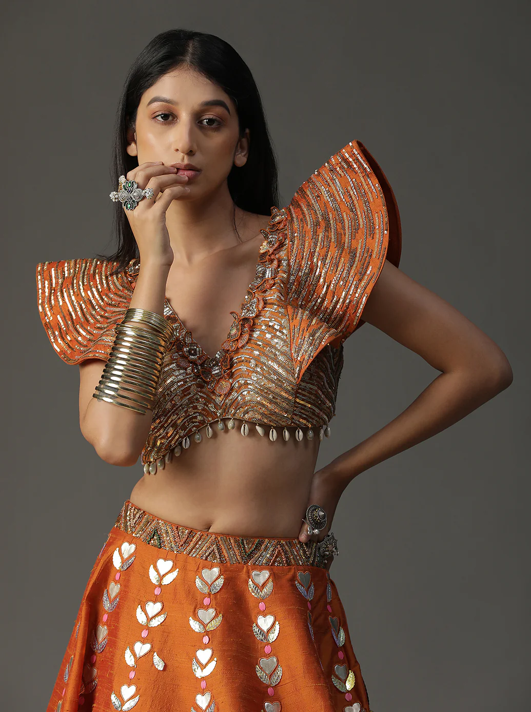 Orange Modern Baraat Lehnga set - Image 4