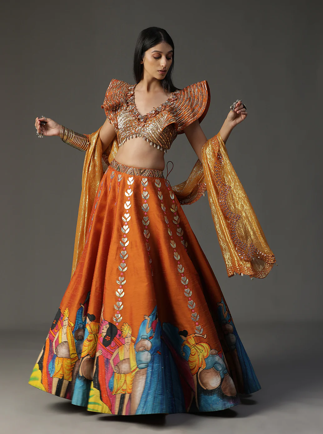 Orange Modern Baraat Lehnga set - Image 6