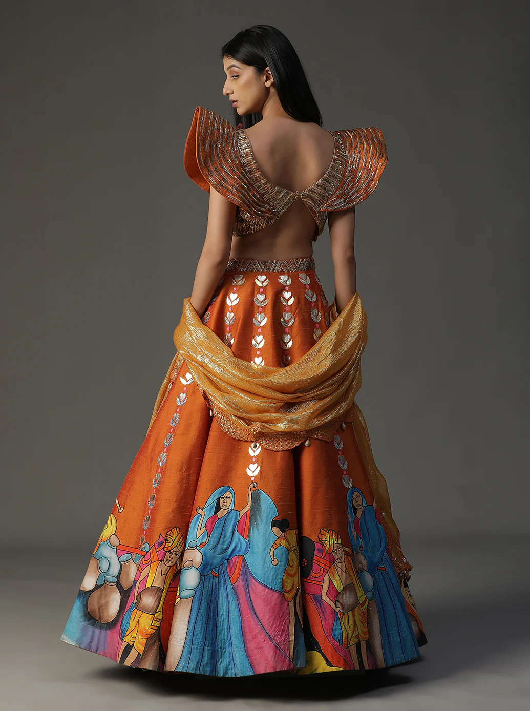 Orange Modern Baraat Lehnga set - Image 7