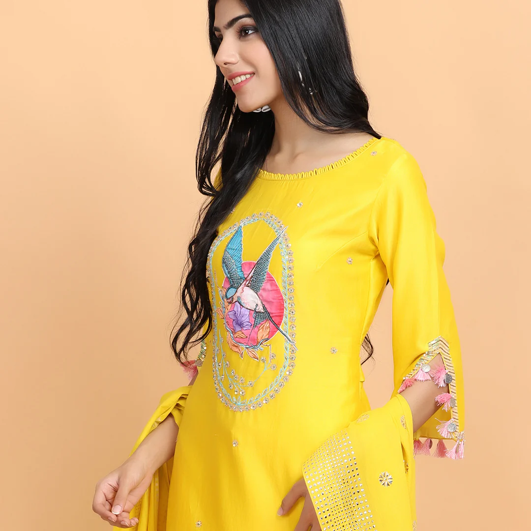 Parrot chanderi suit set - Image 4