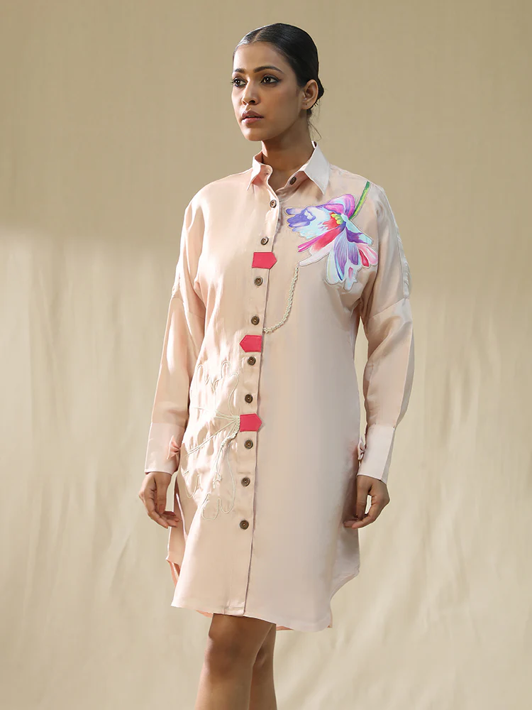 Peach floral handpainted shirt - Image 4
