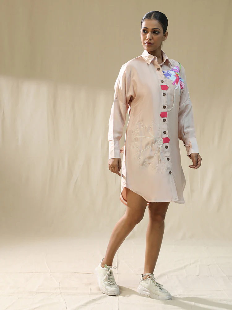 Peach floral handpainted shirt - Image 5