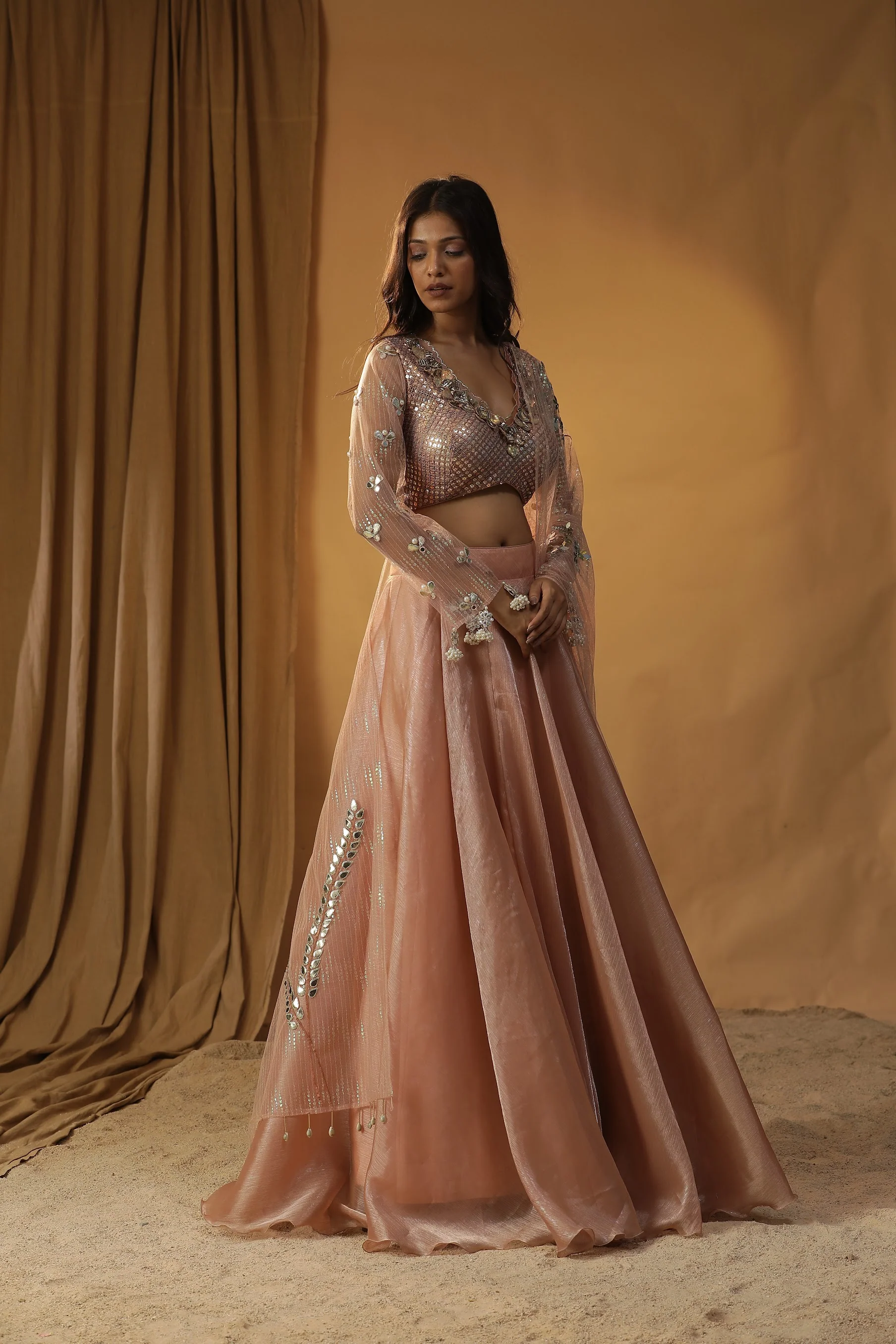 Peach organza lehenga set - Image 2