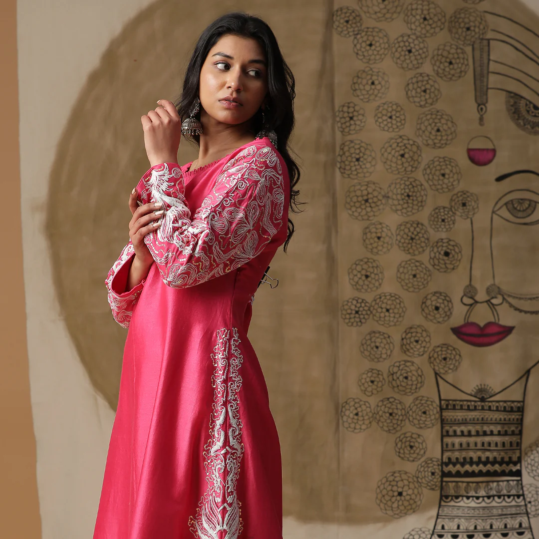 Pink A line kurta set - Image 2