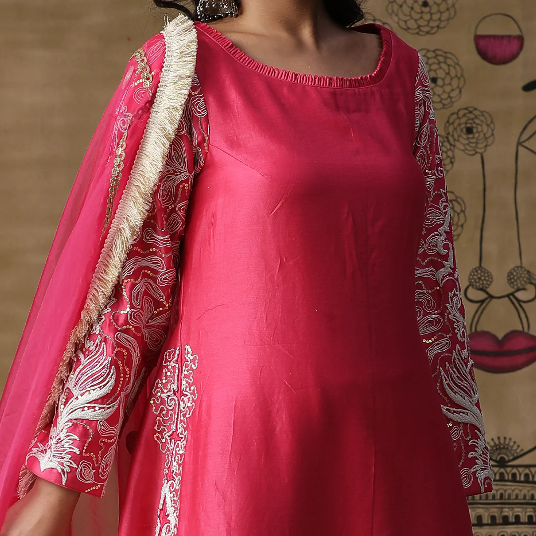 Pink A line kurta set - Image 3