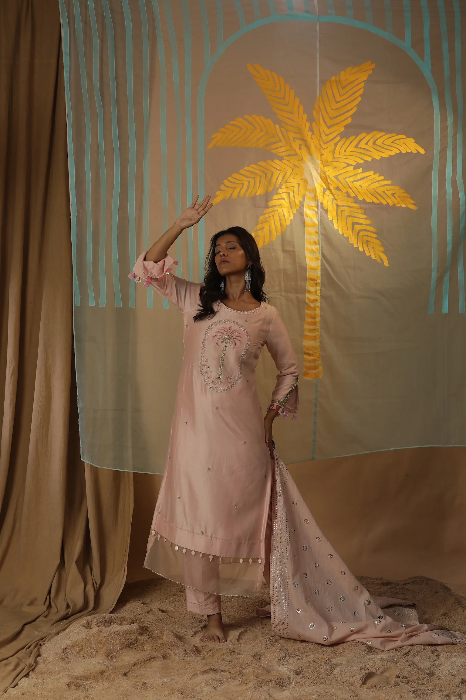 Baby pink centre palm tree suit set - Image 5